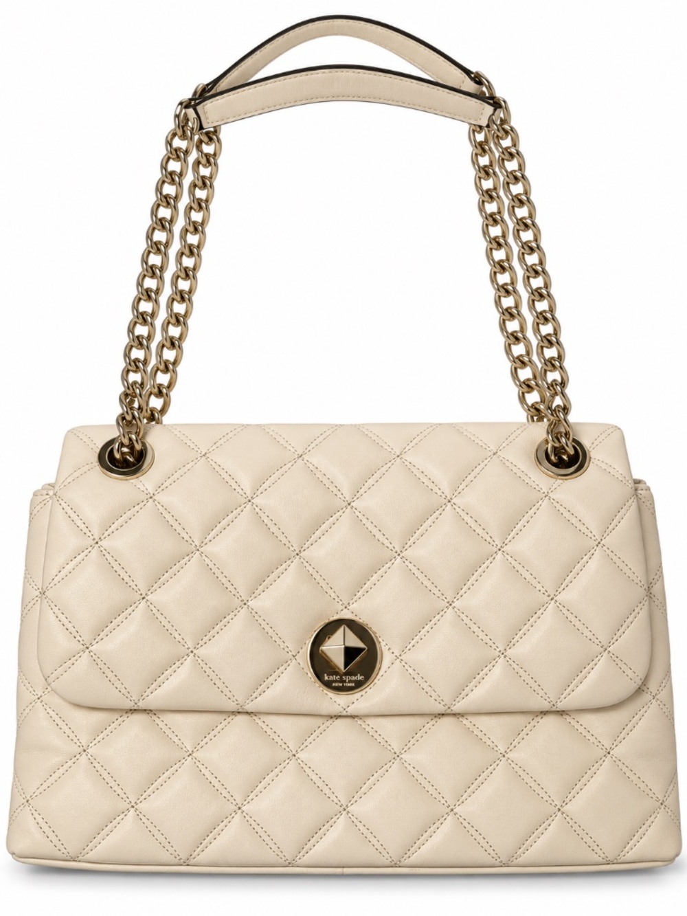 Kate Spade Cream Quilted Leather Shoulder Bag Gold Chain Turnlock